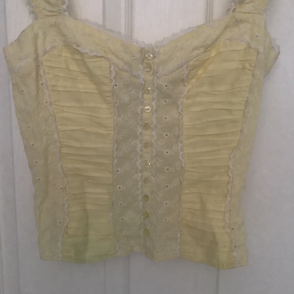Bebe Yellow/White Eyelet Lace Ruched Corset Top S PRE-OWNED OTHER - Picture 2 of 10